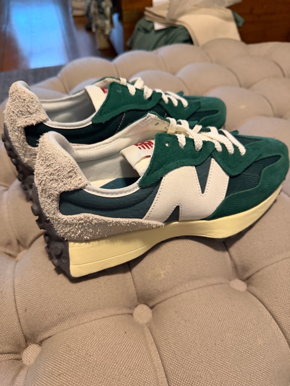 New Balance Forest Green & White Retro Runner